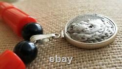 Authentic Ancient Silver Tetradrachm Coin of Alexander The Great Coral Necklace