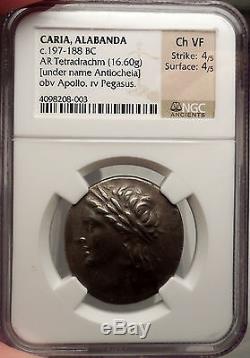 CARIA ALABANDA 197BC PEGASUS on Authentic Silver Greek Coin Certified NGC Ch VF