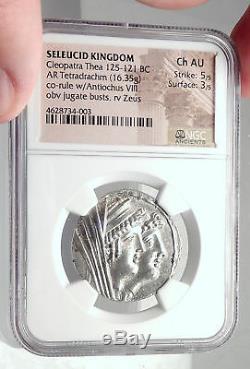 CLEOPATRA THEA & ANTIOCHOS VIII 122BC Seleukid Tetradrachm Greek Coin NGC i72393