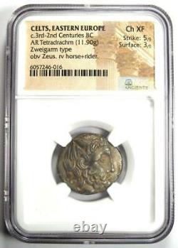 Celts Zweigarm Zeus AR Tetradrachm Silver Coin 200 BC NGC Choice XF (EF)