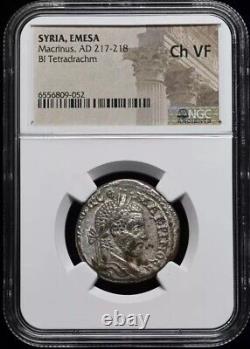 EMESA Macrinus, AD 217-218 Caesar Bi Tetradrachm, Eagle, Roman Empire NGC Ch VF
