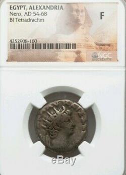 Egypt, Alexandria Nero Bl Tetradrachm NGC Fine Ancient Silver Coin