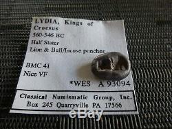 Extremely RARE LYDIA Kings of Croesus 560-546 BC Half Starter Lion/Bull VF 5.28g