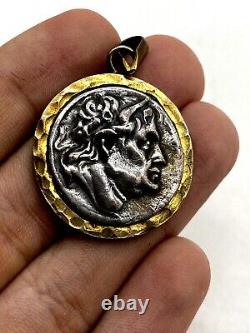 Greek Alexander The Great Coin Silver and gold Two Tone Pendant