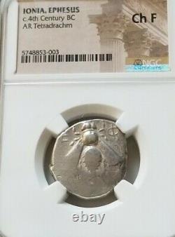Ionia, Ephesus Bee Tetradrachm NGC Choice Fine Ancient Silver Coin