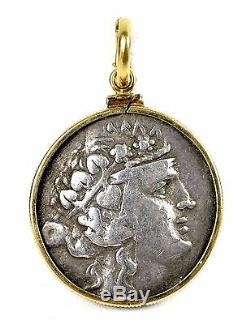Island of Thasos Silver Dionysus Heracles Tetradrachm Coin in 14k Gold Pendant