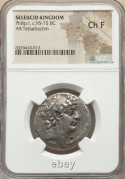 LARGE NGC Ch F Seleucid Kingdom Philip I 95-75 BC AR Tetradrachm Silver Coin