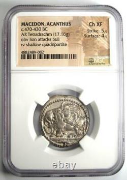 Macedon Acanthus Lion AR Tetradrachm Coin 470-430 BC Certified NGC Choice XF