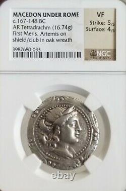 Macedon Under Rome Tetradrachm Artemis NGC VF Ancient Silver Coin