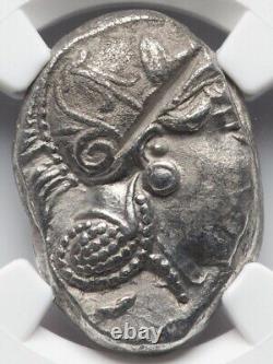NGC AU Attica Athens Owl, Tetradrachm Thick Silver Coin 393-294 BC, Greek Athena