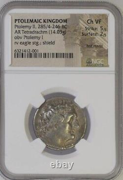 NGC Ch VF 5/5 PTOLEMAIC KINGS OF EGYPT. Ptolemy II, 285 /4-246 BC. Tetradrachm