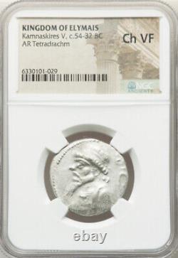 NGC Ch VF Kingdom of Elymais Kamnaskires V 54-32 BC AR Tetradrachm Silver Coin