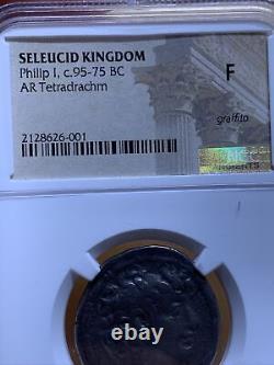 NGC FINE Seleucid Kingdom Philip I 95-75 BC AR Tetradrachm Silver Coin GRAFFITO