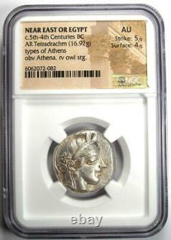 Near East / Egypt Athena Owl Athens AR Tetradrachm Silver Coin 400 BC. NGC AU