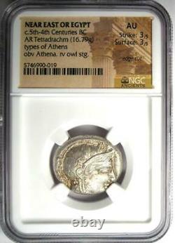 Near East / Egypt Athena Owl Athens Tetradrachm Coin (400 BC) Certified NGC AU