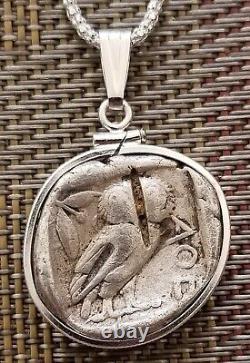 Owl of Goddess Athena Athens Attica Genuine Silver Tetradrachm Necklace with COA