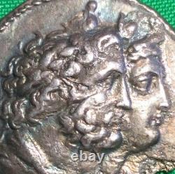 PTOLEMY IV = SERAPIS and ISIS, SILVER TETRADRACHM 11gm Silver 221-204 BC