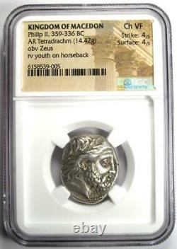Philip II AR Tetradrachm Zeus Silver Macedon Coin 359-336 BC NGC Choice VF
