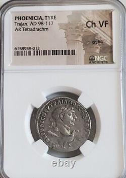 Phoenicia, Tyre Trajan AR Tetradrachm NGC CH VF Ancient Silver Coin