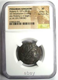 Ptolemy X AR Tetradrachm Silver Coin 107-88 BC Certified NGC XF 5/5 Strike