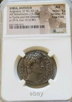 Roman Empire Augustus AR Tetradrachm NGC AU Fine Style Ancient Silver coin
