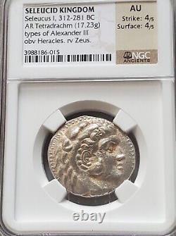 Seleucid Alexander III Tetradrachm Seleucus NGC AU 4/4 Ancient Silver Coin