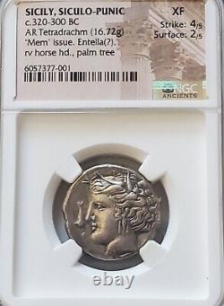 Sicily Siculo-Punic Entella Tetradrachm NGC XF Ancient Silver Coin
