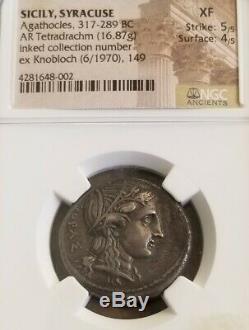 Sicily Syracuse Agathocles Tetradrachm 317-289BC NGC XF 5/4 Ancient Silver Coin