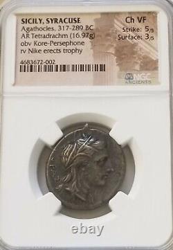 Sicily, Syracuse Agathocles Tetradrachm NGC Choice VF 5/3 Ancient Silver Coin