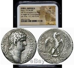 Syria Antioch Nero AD 54 AR Silver Tetradrachm rv eagle on fulmen NGC VF 5/5 3/5