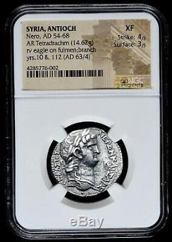 Syria Antioch Nero AD 54 AR Silver Tetradrachm rv eagle on fulmen NGC XF