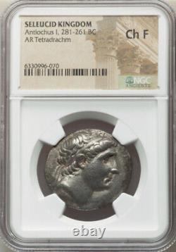 Tetradrachm NGC Ch F Seleucid Kingdom Antiochus I 281-261 BC LARGE Silver Coin