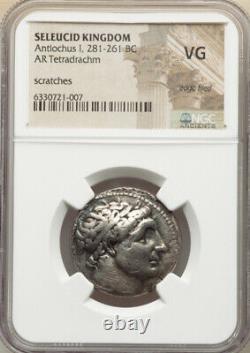 Tetradrachm NGC VG Seleucid Kingdom Antiochus I 281-261 BC AR LARGE Silver Coin
