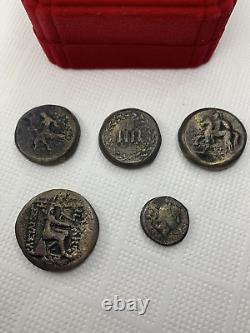 Unresearched Lot Of 5 Ancient Silver Greek Roman Coins Group Coins