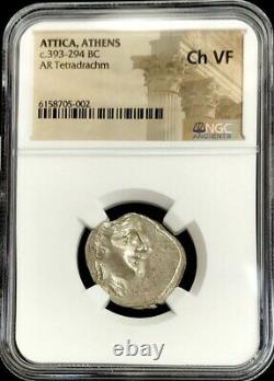 393 -294 Bc Argent Attica Athenian Owl Athènes Tetradrachm Coin Ngc Choix Vf