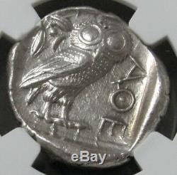 440- 404 Bc Argent Attique Athènes Tetradrachm Athena / Owl Coin Ngc A Propos Unc