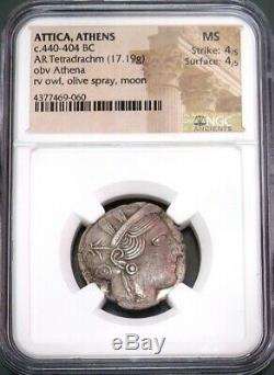440- 404 Bc Argent Attique Athènes Tetradrachm Athena / Owl Coin Ngc Monnaie État 4/4