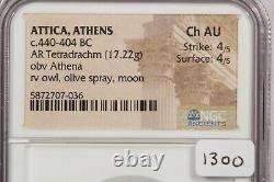 440-404 Bc Attica Athens Ar Tetradrachm Obv Athena Rv Hibou Olive Ngc Ch Au B-11