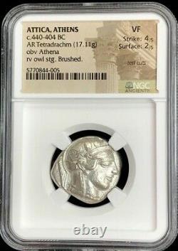 440- 404 Bc Silver Attica Athens Tetradrachm Athena Owl Coin Ngc Very Fine 4/2
