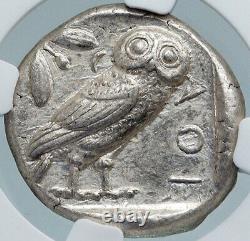 ATHÈNES Grèce 455 av. J.-C. Ancienne pièce grecque en argent TETRADRACHME d'Athéna Chouette NGC i87807