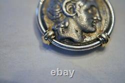 Alexander Le Grand Argent Tetrachm Coin 323-281 Bc Lunette Sterling & Or 14k