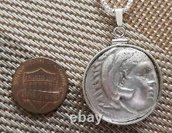 Alexandre Le Grand Grec Antique Tetradrachm Coin 925 Collier D'argent Avec Coa