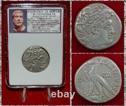 Ancien Monnaie Ptolemy IX Et Cleopatra III Eagle Alexandria Tetradrachme D'argent