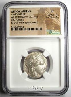 Antique Athènes Grèce Athena Owl Tetradrachm Coin (440-404 Av. J.-c.) Ngc Xf (ef)