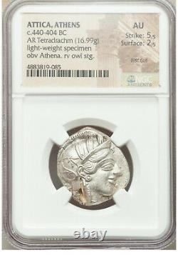 Athènes Antique Grèce Athena Owl Tetradrachm Silver Coin 440-404 Bc Ngc Au 5/5