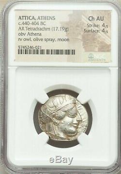Athènes Attica 440-404 Bc Ngc Ch Au 4/5 Ar Tetradrachm Antique Silver Coin