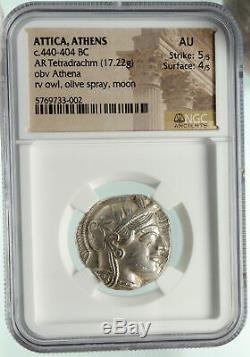 Athenes Grèce Antique Argent 440bc Grecque Tétradrachme Coin Athéna Chouette Ngc I84880