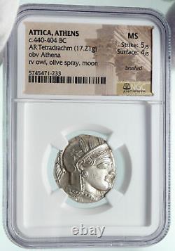 Athenes Grèce Antique Argent 440bc Grecque Tétradrachme Coin Athéna Chouette Ngc I86560