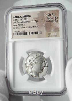 Athenes Grèce Antique Argent 455bc Grecque Tétradrachme Coin Athéna Chouette Ngc I80942