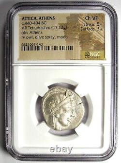 Athènes Grèce Athéna Chouette Tétradrachme Monnaie Antique 440-404 av. J.-C. NGC Choix VF